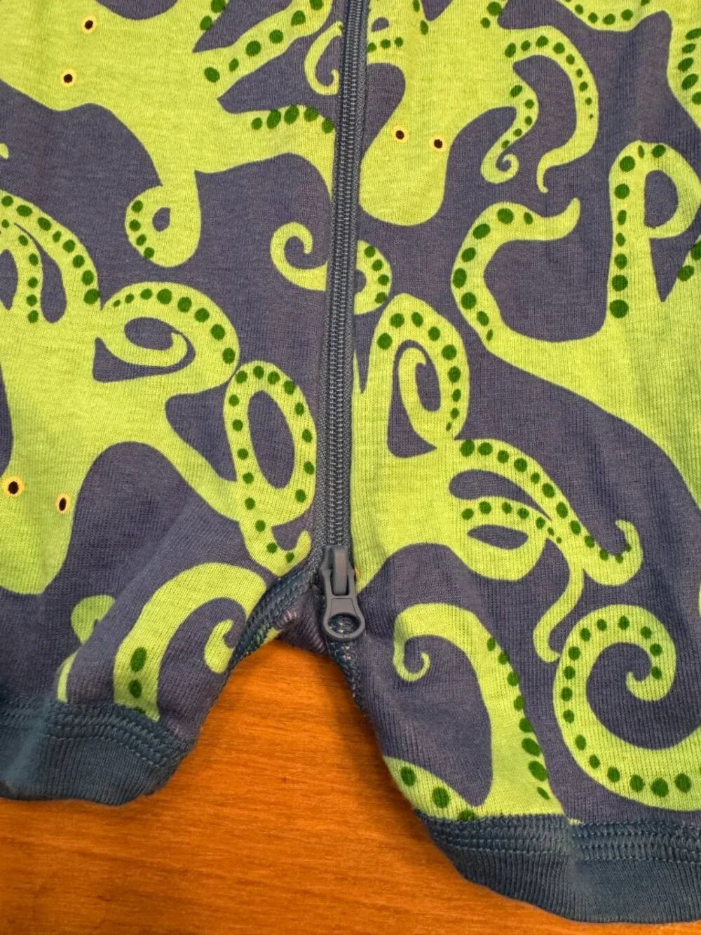 Hanna Andersson Octopus Short Sleeve Zip Romper Blue & Green 6-12M — Like New
